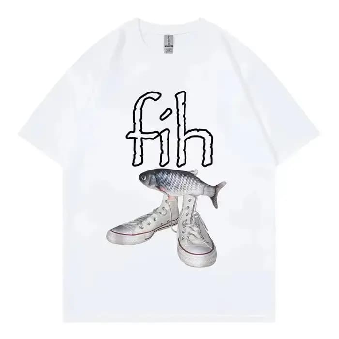 Drôle nouveau Style offre spéciale Fih chaussures graphique T-shirts Misspelled poisson Meme T-shirt