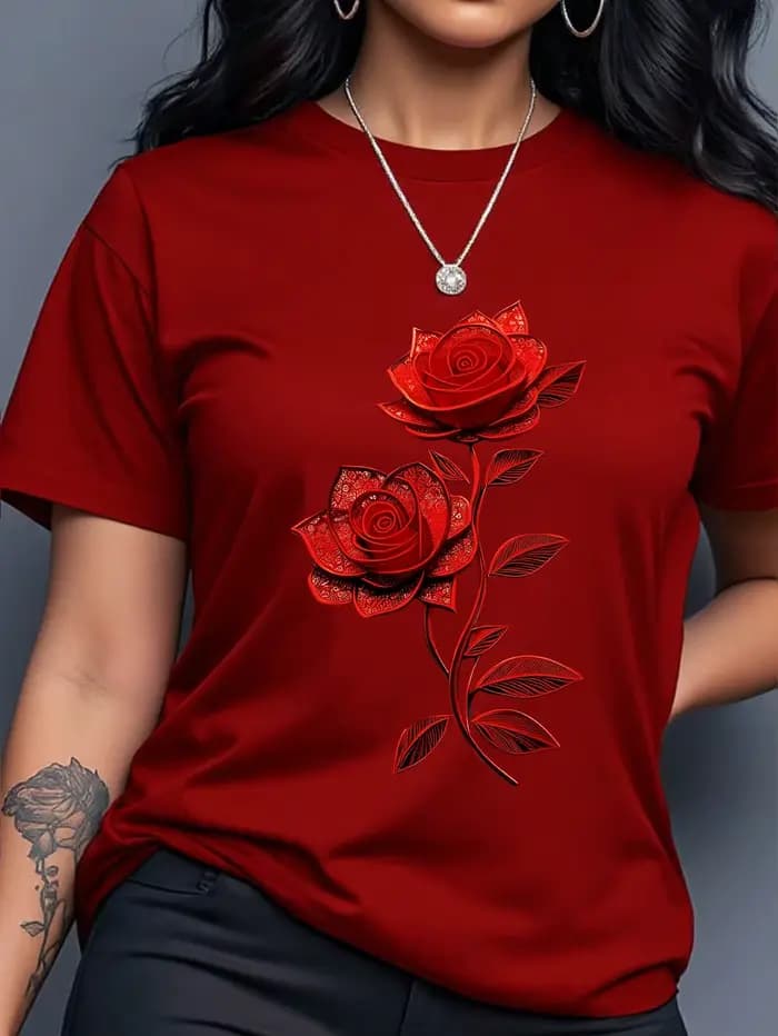 T-shirt jaune pour femme avec imprimé rose doré