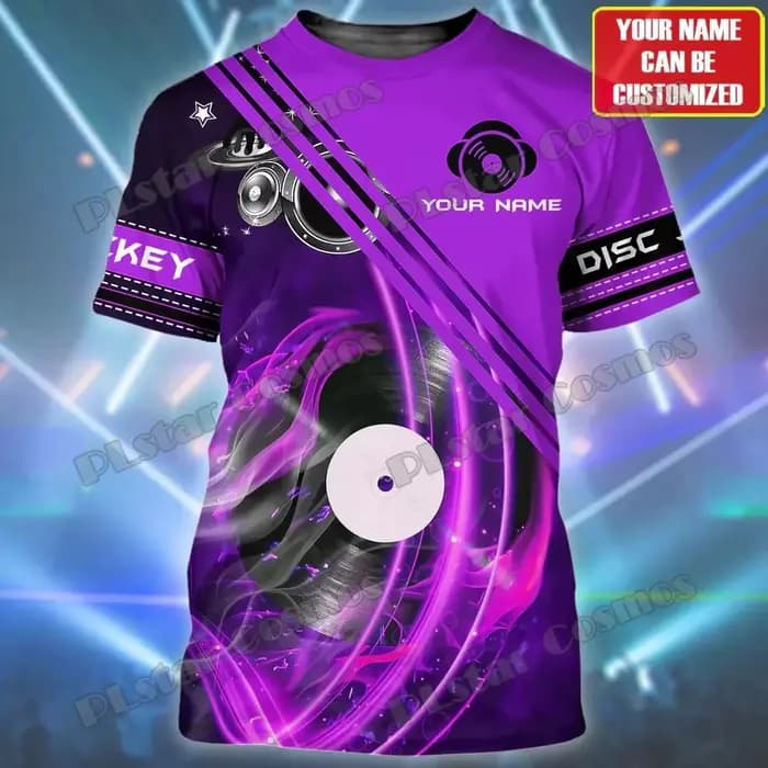 Nom personnalisé coloré DJ disque Jockey 3D imprimé mode hommes T-Shirt été unisexe décontracté T-Shirt cadeau pour les amoureux du DJ TTD32