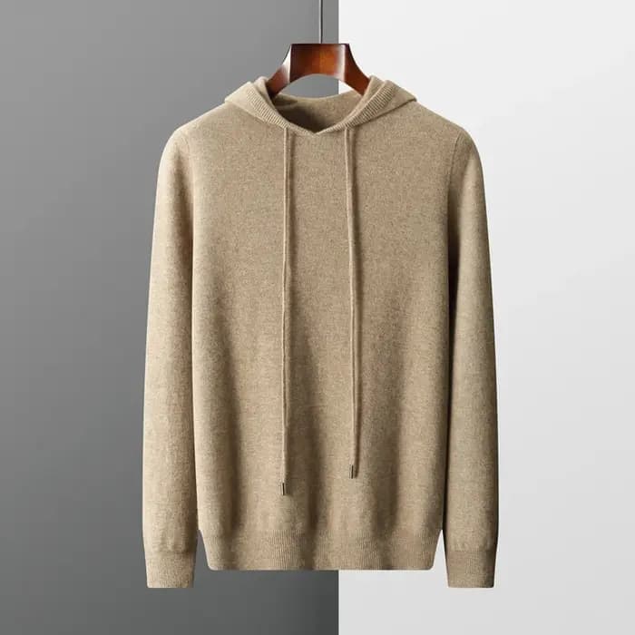 100% laine mérinos homme une pièce prêt à porter sweat à capuche tricoté automne hiver décontracté grand haut à manches