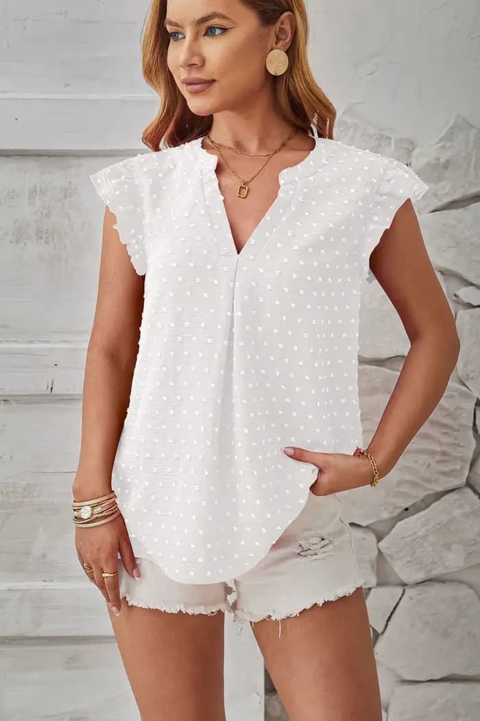 T-shirt en fibre à col en V rose pour femme, vernis à pois monochromes, dame élégante, été, précieux