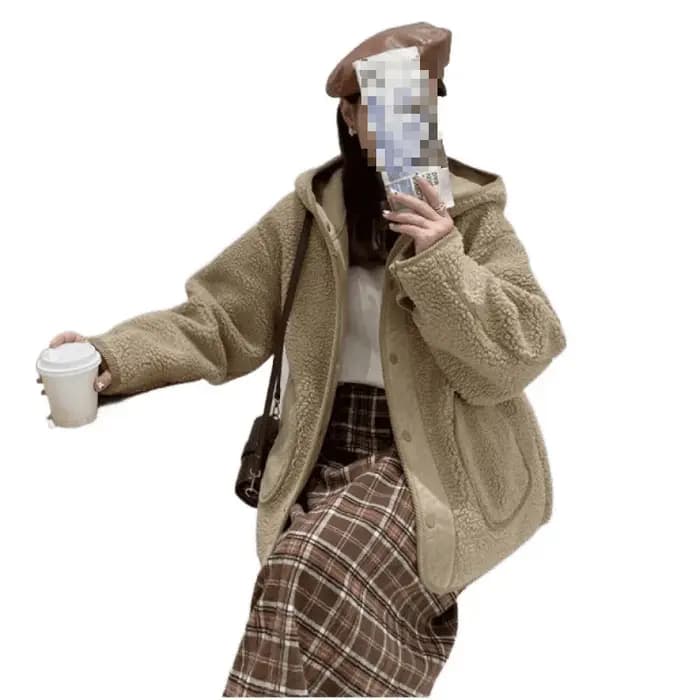 Veste à capuche en velours d'agneau pour femme