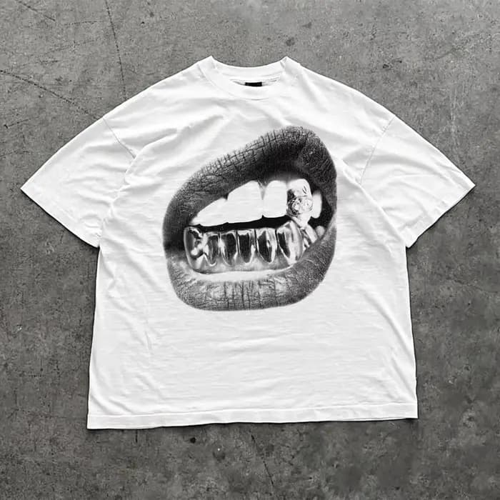 T-shirt Y2K High Street à imprimé bouche et lèvres volumineuses, col rond, coupe ample, style street