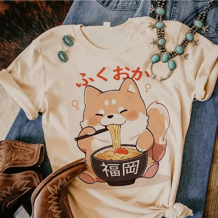 T-shirt Shiba Inu pour femme, streetwear, vêtements japonais, 600 y2k