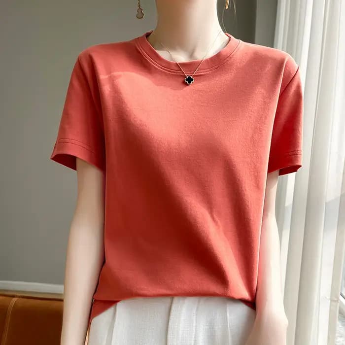 T-Shirt d'été en coton mercerisé Orange pour femme