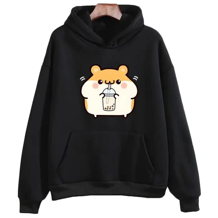 Boba thé Hamster mignon sweat femme dessin animé graphique à capuche décontracté