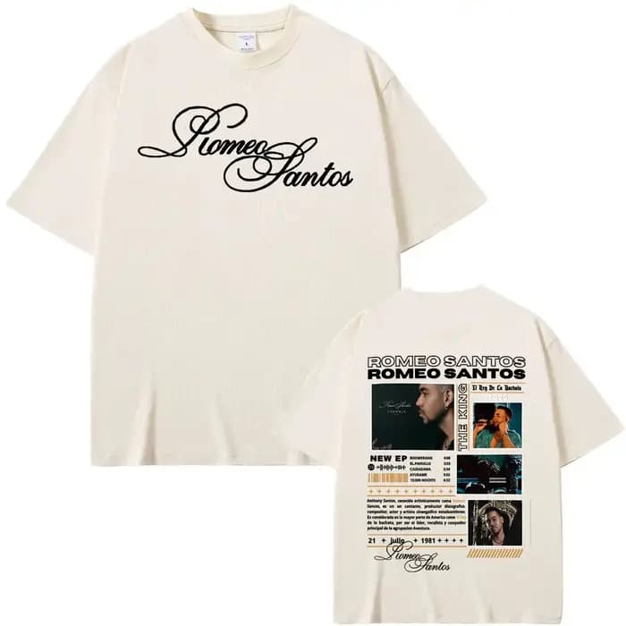 Rappeur Romeo Santos le roi Tormula Tour 2025 T-shirts graphiques hommes gothique mode Hip Hop t-shirt surdimensionné