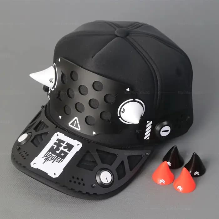Casquette de baseball montante Cyberpunk tactique avec cornes mécaniques détachables, style Techwear Punk, pour homme et femme, idéale pour le cosplay et les tenues Mecha