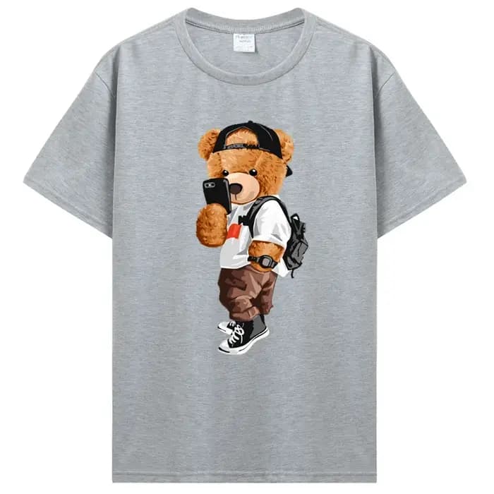 T-shirt ours en peluche en pur coton pour hommes et femmes