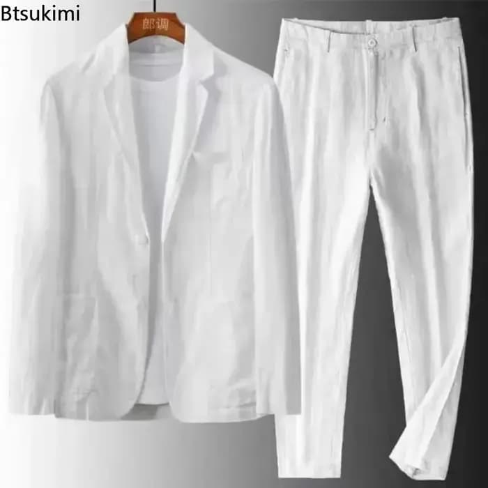 Ensemble décontracté homme printemps-été en coton et lin
