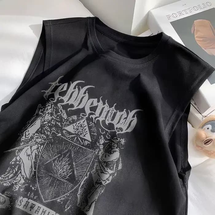 T-shirts rétro Hip-hop imprimés sans manches à col rond pour hommes et femmes