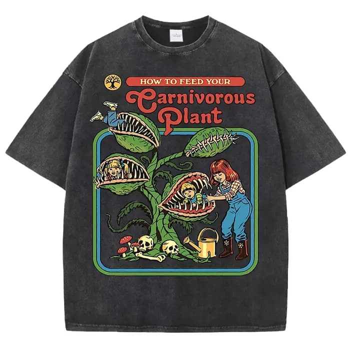 T-Shirts délavés à motif de plante pour hommes et femmes