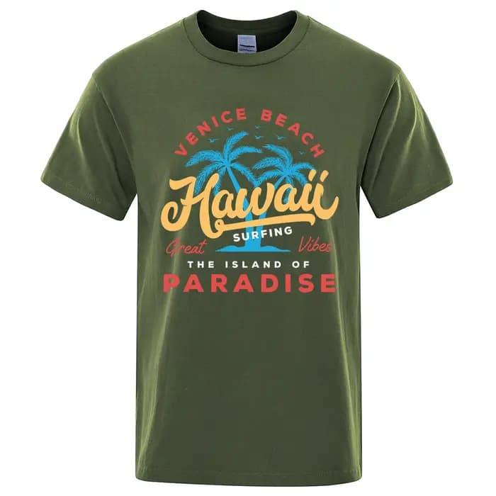 Hawaii surf Venise plage l'île du paradis imprimer hommes T-Shirt mode vêtements coton été hauts