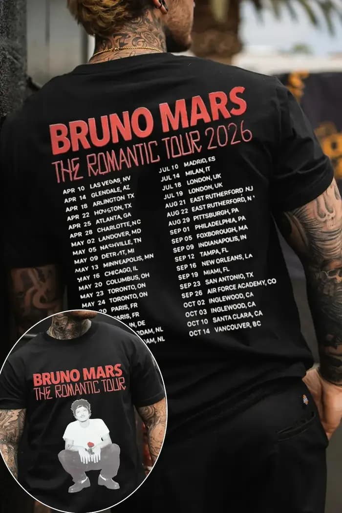 T-shirt graphique Bruno Mars 2026 pour hommes et femmes