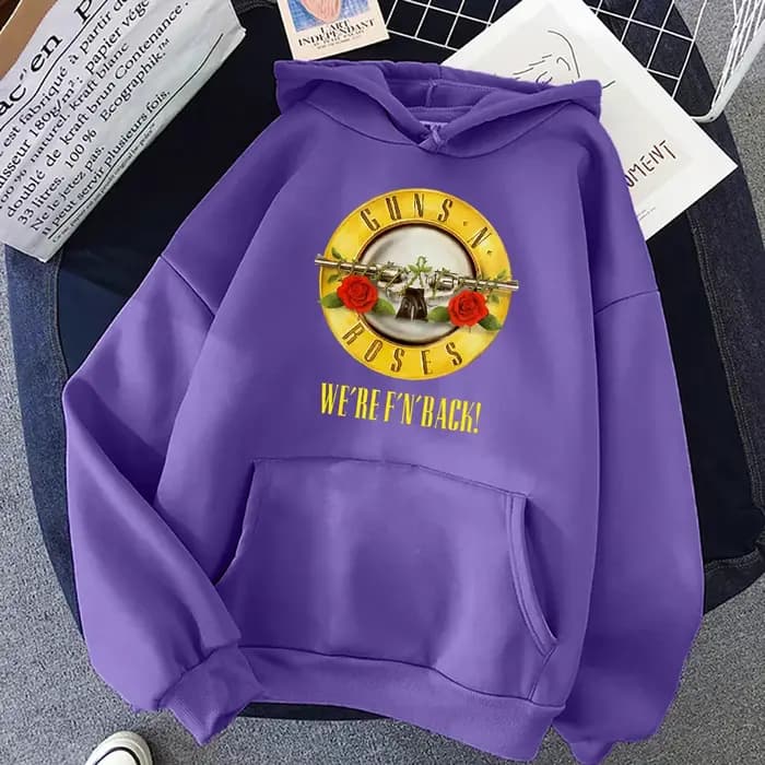 Guns N' Roses We'Re Back sweat à capuche Style de rue rétro pour femmes col rond poche pull polaire