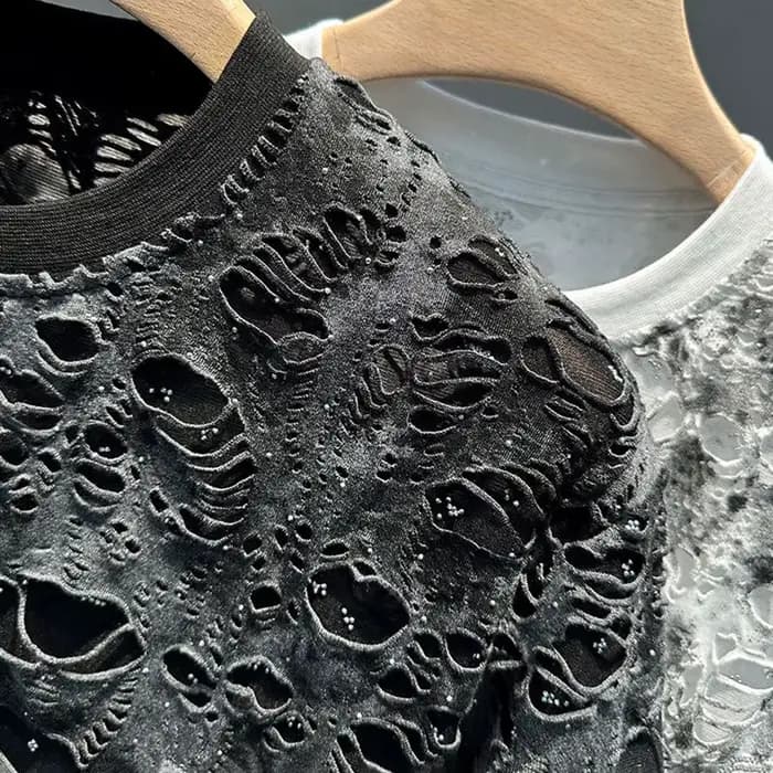 T-shirts pour hommes décontracté cravate-teinture déchiré