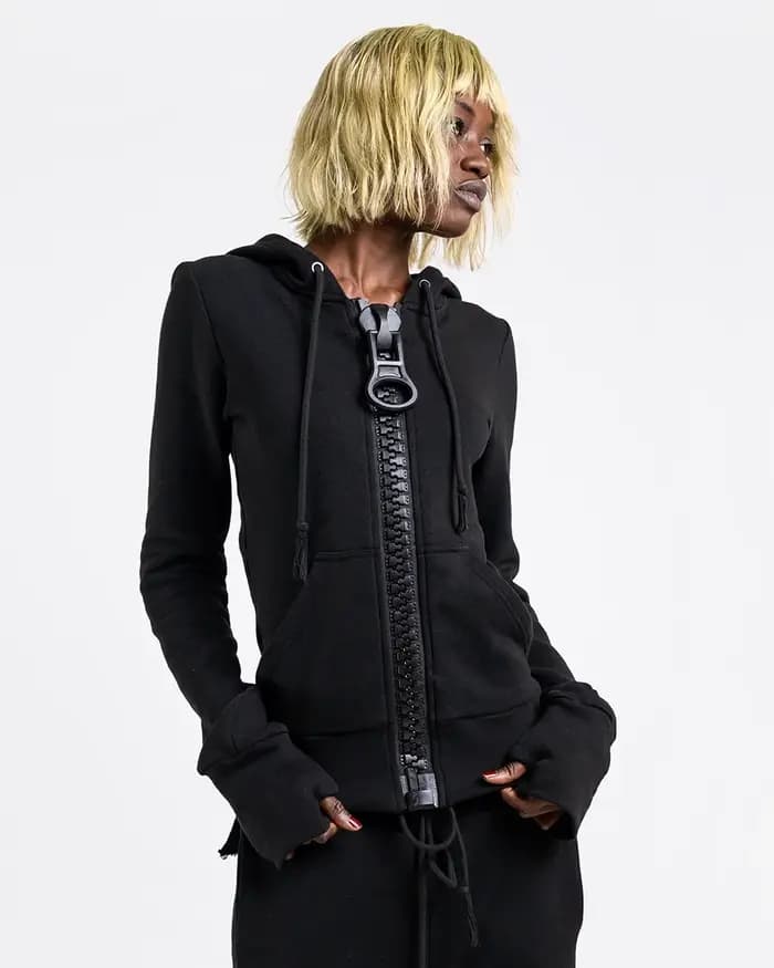 Sweat à capuche zippé oversize pour femme, avec grande barrette colorée, rose, noir, gris, manches l