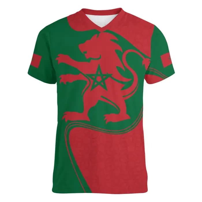 Maroc Football t-shirt pour hommes Cool 3d imprimé marocain sport col en V t-shirts hauts à manches courtes été