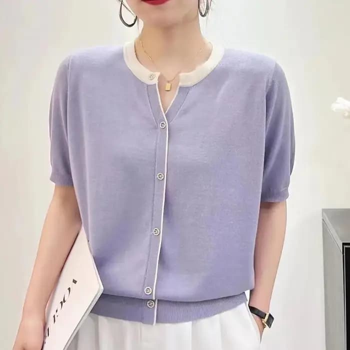 T-shirt manches courtes col en V femme, estival et décontracté, 2023