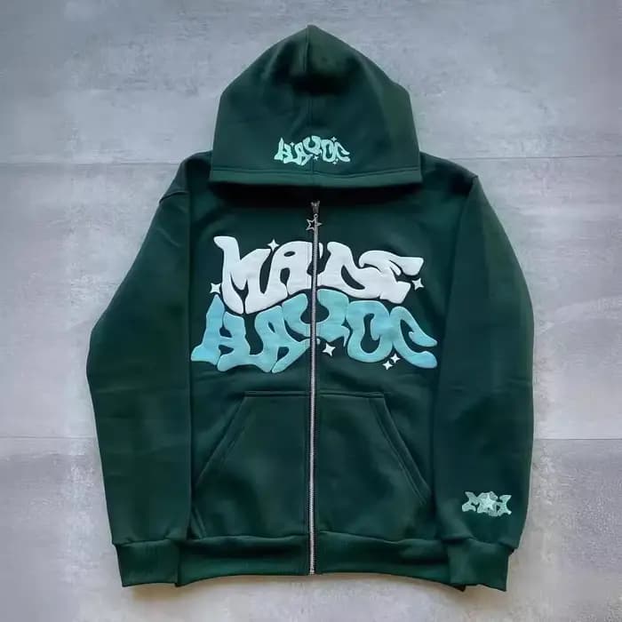 Sweat à capuche zippé avec lettres de style américain rétro