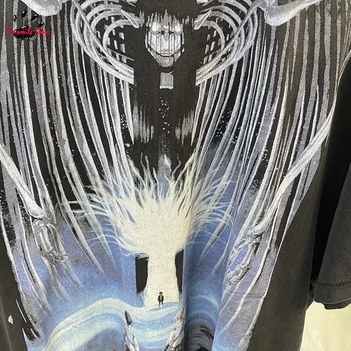T-shirt Rétro Streetwear Saint Homme Femme Noir Délavé Effet Vieilli Imprimé Graphique Manches Courtes Coton Col Rond Printemps Été