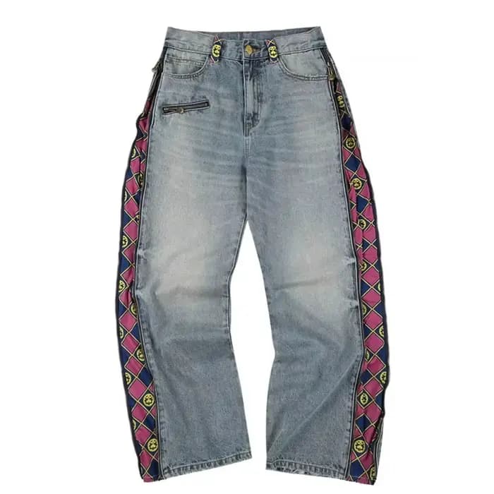 Jean en denim JoJo Anime à panneaux amovibles pour hommes et femmes, taille haute, coupe large, impr