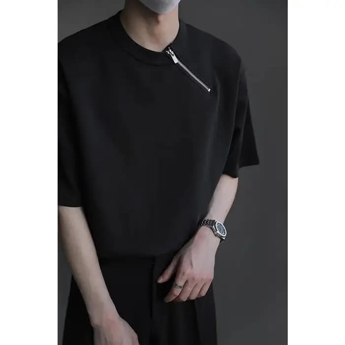 T-shirt à manches courtes pour hommes, fermeture éclair Oblique, nouvelle mode d'été, marque tendanc