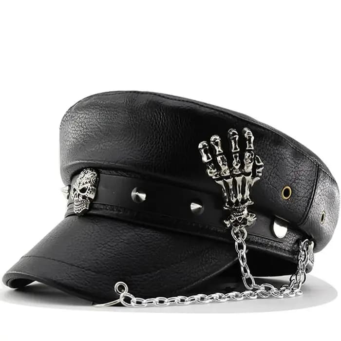 Casquette rétro britannique en PU à rivets