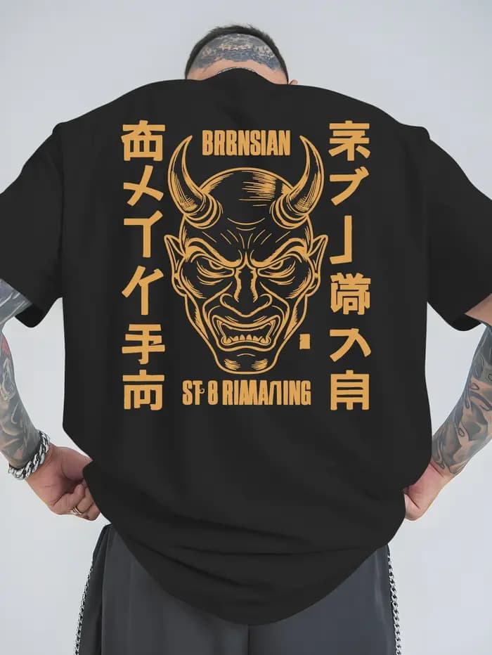 Hannya Oni T-shirt japonais à motif amusant pour hommes et femmes, en coton, surdimensionné, été, pr