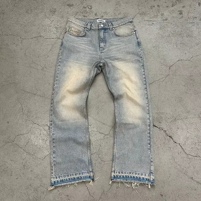 Jean unisexe coupe droite délavé style décontracté streetwear, effet vieilli rétro, nouvelle collect