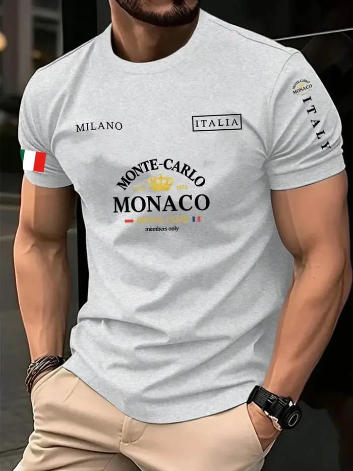 Nouvelle Arrivée 2026 – T-shirt Décontracté Homme à Imprimé 3D Lettres Monaco