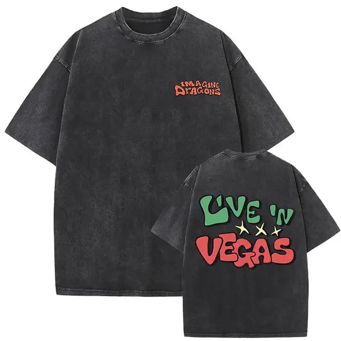 T-shirt vintage délavé Rock Band Imagine Dragons Live in Vegas pour hommes et femmes