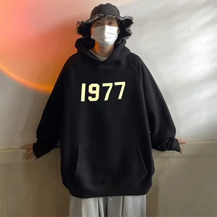 Sweat à capuche hommes automne nouveau 1977 imprimé manteau ample Harajuku pull