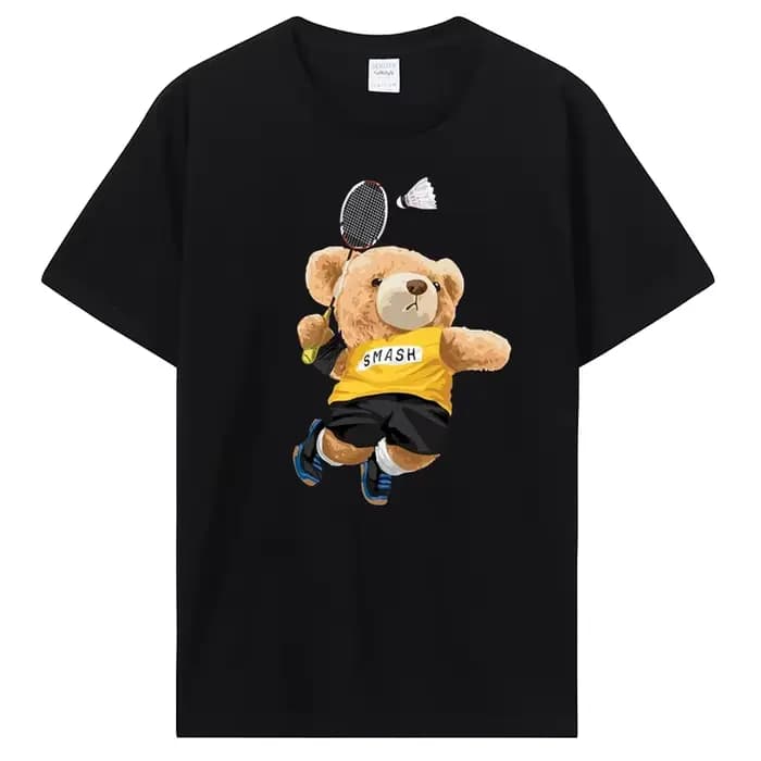 T-shirt imprimé ours en peluche à manches courtes pour hommes et femmes