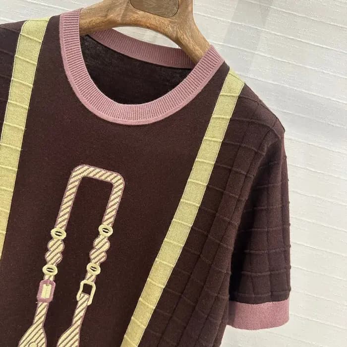 T-shirt tricoté à col rond pour femme