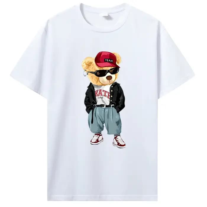 T-shirt ours en peluche en pur coton pour hommes et femmes