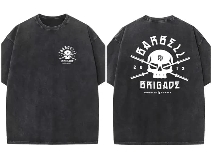 BARBELL-T-Shirt Décontracté à Manches Courtes pour Homme, 100% Coton, Style Vintage Délavé, Hip Hop,