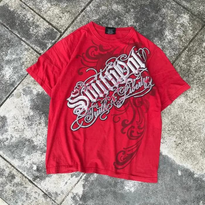 Rouge Southpole Graffiti T-Shirt Hommes Urban Streetwear Art Bold Vintage Style En Détresse Hauts Hi