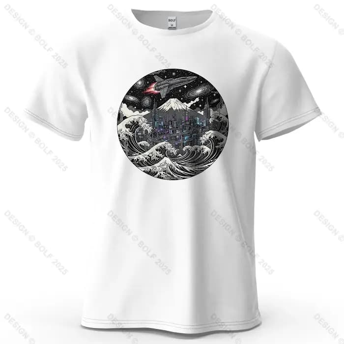 Cyber Wave futuriste imprimé hommes T-Shirt 100% coton surdimensionné artistique graphique t-shirts pour haut pour femme