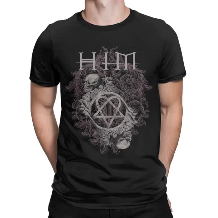 Ville Valo HIM double crâne sur marron T-Shirts hommes génial 100% coton t-shirt col rond à manches courtes