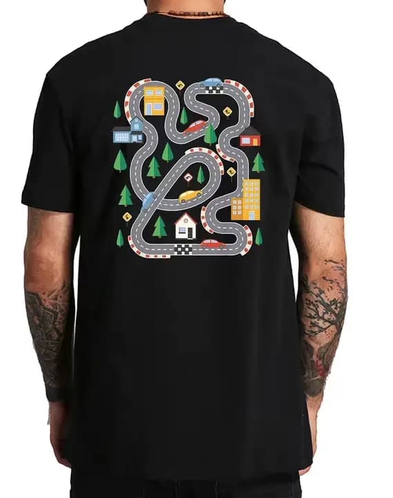 T-shirt unisexe 100% coton doux, jeu de voiture et train dans le dos de papa, style rétro, cadeau po