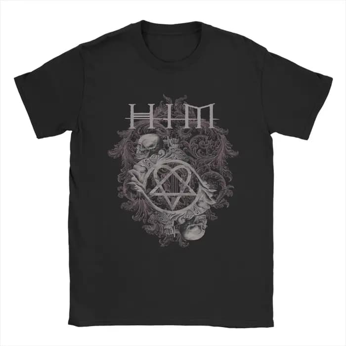 Ville Valo HIM double crâne sur marron T-Shirts hommes génial 100% coton t-shirt col rond à manches
