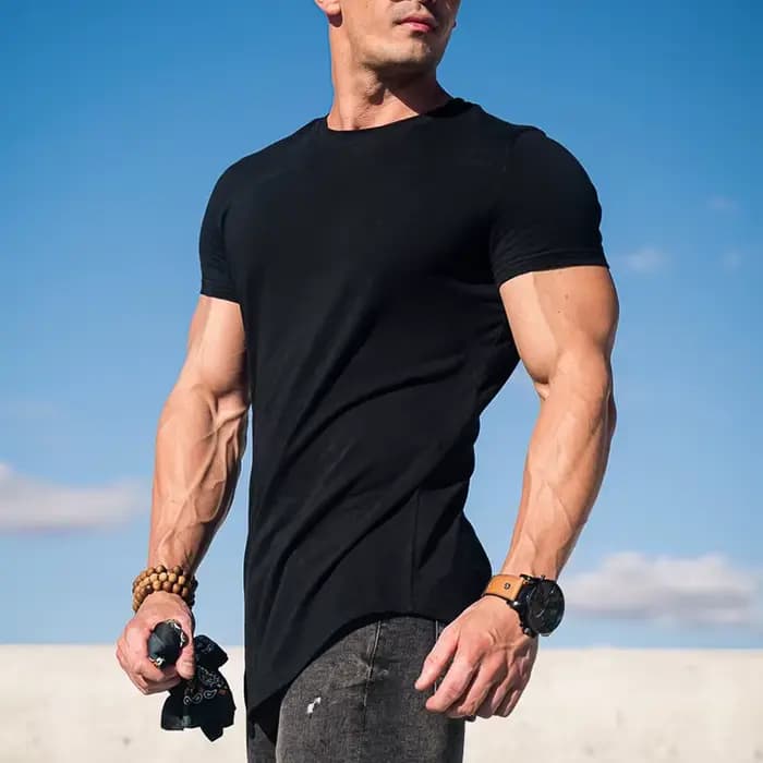 Sport Fitness T-shirt hommes musculation à manches courtes chemise d'entraînement entraînement