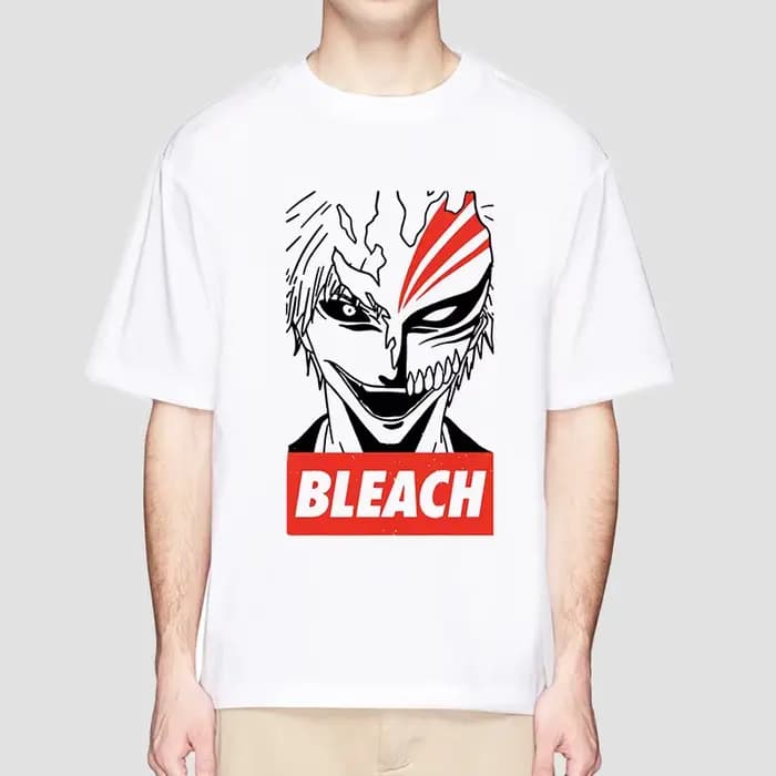 Anime eau de javel t-shirt pour hommes Ichigo graphique t-shirts blanc japonais Harajuku mode décontracté col rond