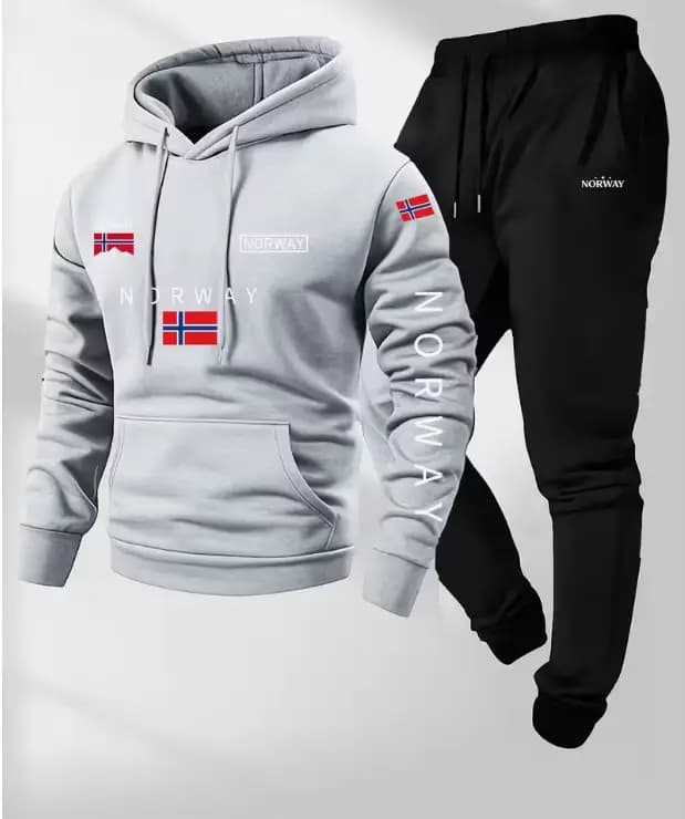 Ensemble 2 pièces sweat à capuche et pantalon de survêtement à cordon de serrage avec motif lettres norvégiennes de