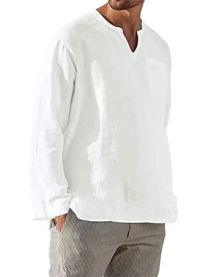 T-Shirt à Manches sulfen Coton et Lin pour Homme