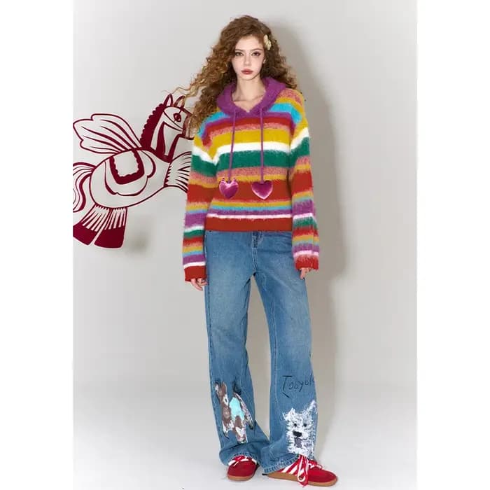 Sweat à capuche moelleux arc-en-ciel ELFSACK pour femmes