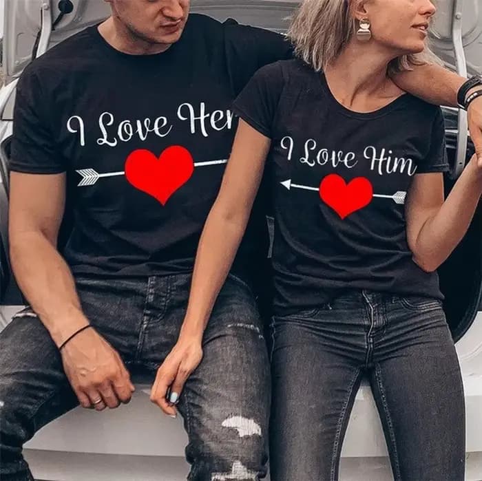 T-shirt col rond pour couple