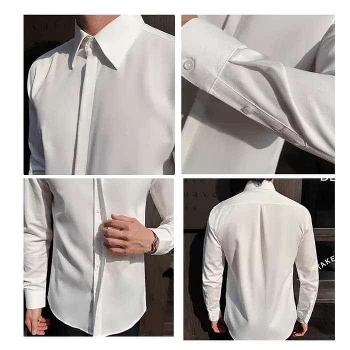 Chemise habillée blanche à manches longues pour hommes – Tissu mince et confortable. Idéal pour les événements formels et un usage quotidien. Design classique et moderne