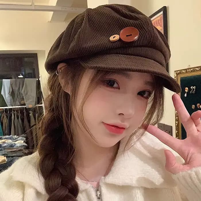 RICYGVM – casquette octogonale en velours côtelé pour femmes